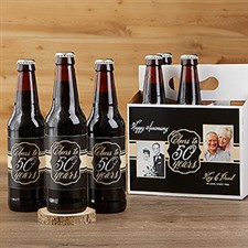 Personalized Anniversary Beer Bottle Labels  Bottle Carrier - Cheers To Then  Now - 16901