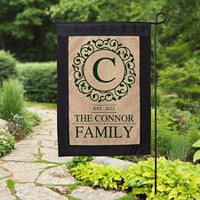 Personalized Monogram Burlap Garden Flag - Circle  Vine - 17015