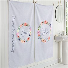 Personalized Monogram Bath Towels - Floral Wreath - 17476