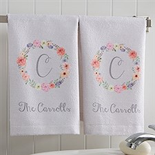 Personalized Monogram Hand Towel Set - Floral Wreath - 17574