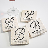 Personalized Initial Tumbled Stone Coaster Set - Initial Accent - 17785