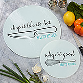 Personalized Round Glass Cutting Boards - Kitchen Puns - 20466