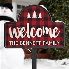 Personalized Buffalo Check Garden Sign - Cozy Cabin - 21963