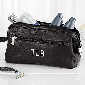 Personalized Black Leather Toiletry Bag - 10728
