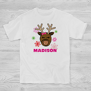 Personalized Kids Christmas T-Shirts - Reindeer - 12385-YCT