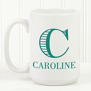 Striped Monogram Personalized Coffee Mug 15 oz.- White - 15799-L