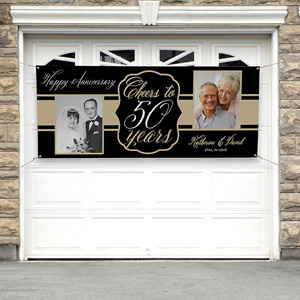 Cheers To Then  Now Personalized Anniversary Party Photo Banner - 30x72 - 16902