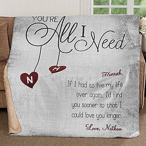 Youre All I Need Personalized 60x80 Sherpa Blanket - 17427-SL