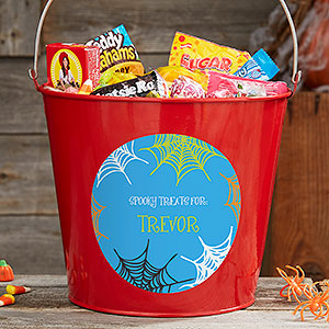 Sweets  Treats Personalized Halloween Large Metal Bucket- Red - 17941-RL