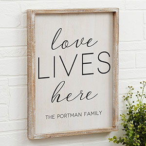Love Lives Here Personalized Whitewashed Barnwood Frame Wall Art- 14 x 18 - 19276-14x18