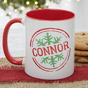 Stamped Snowflake Personalized Coffee Mug- 11 oz.- Red - 19643-R