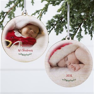 Holly Branch Personalized Baby Photo Ornament- 3.75 Wood - 2 Sided - 19829-2W