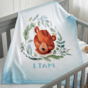 Woodland Bear Personalized Fleece Baby Blanket - 20256-B