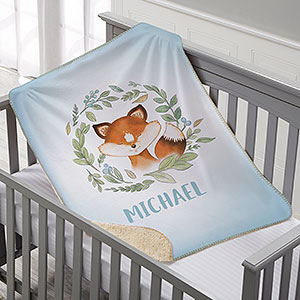 Woodland Fox Personalized Sherpa Baby Blanket - 20256-SF