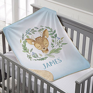 Woodland Deer Personalized Sherpa Baby Blanket - 20256-SD