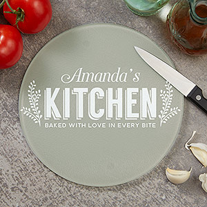 Her Kitchen Personalized Round Glass Cutting Board- 8 - 20468-8