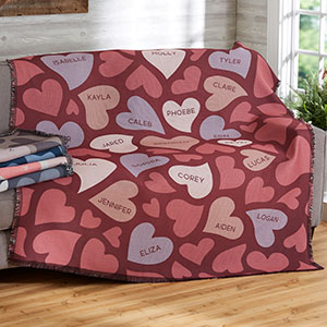 Loving Hearts Personalized Woven Throw - 20545-A