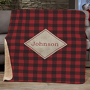 Cozy Cabin Personalized Buffalo Check 50x60 Sherpa Blanket - 21303-S