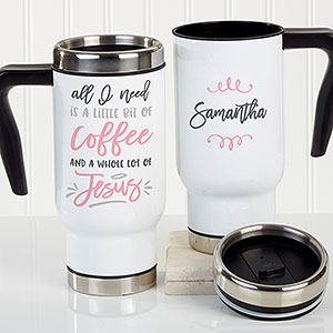 A Little Bit of Coffee and a Whole Lot of Jesus Personalized Commuter Travel Mug - 21393