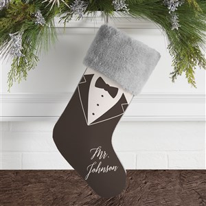 Bride  Groom Personalized Grey Faux Fur Christmas Stockings - 21892-GF