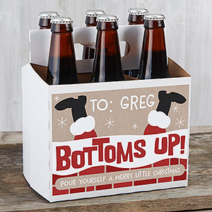 Bottoms Up Christmas Personalized 6 Beer Bottle Carrier  - 23167-C