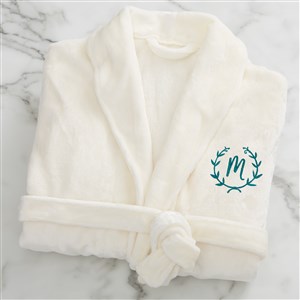 Floral Wreath Embroidered Luxury Ivory Fleece Robe - 23200-I