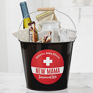 New Mom Survival Kit Personalized Metal Bucket- Black - 23519-B