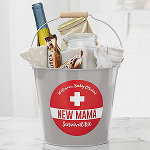 New Mom Survival Kit Personalized Metal Bucket- Silver - 23519-S