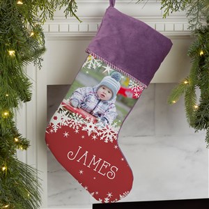 Snowflake Personalized Purple Christmas Photo Stocking - 24586-P