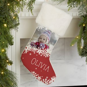 Snowflake Personalized Ivory Faux Fur Christmas Photo Stocking - 24586-IF