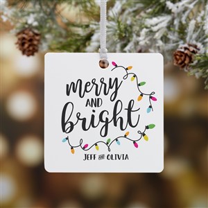 Merry  Bright Personalized Square Ornament- 2.75 Metal - 1 Sided - 24922-1M