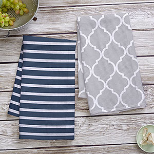 Coastal Chic Personalized Patterned Waffle Weave Kitchen Towel - 24970