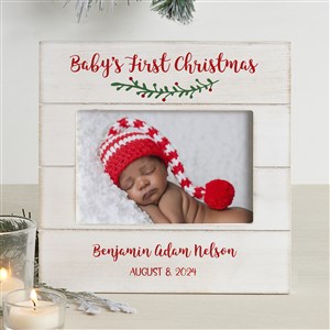 Holly Branch Babys First Christmas Personalized Shiplap Frame- 4x6 Horizontal - 25118