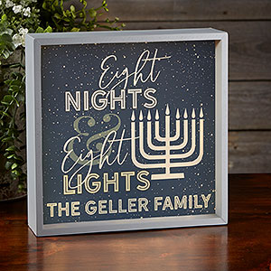 Eight Nights  Eight Lights Personalized Grey LED Light Shadow Box- 10x10 - 25282-G-10x10