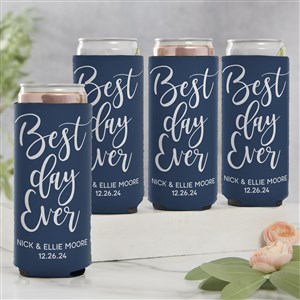 Best Day Ever Personalized Wedding Slim Can Cooler - 26723