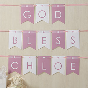Modern Cross Girl Baptism Personalized Bunting Banner- 16 Flags - 26757
