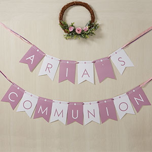 Modern Cross Girl Communion Personalized Bunting Banner- 16 Flags - 26760