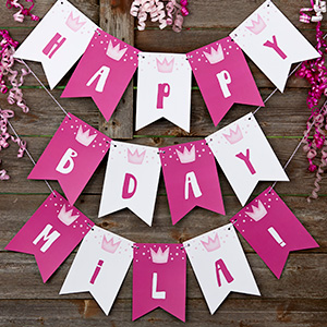 Onederful Girl First Birthday Personalized Bunting Banner- 16 Flags - 27109