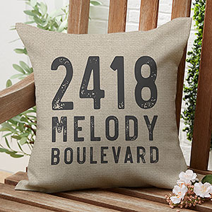 Rustic Address Personalized Outdoor Throw Pillow- 16”x 16” - 27474