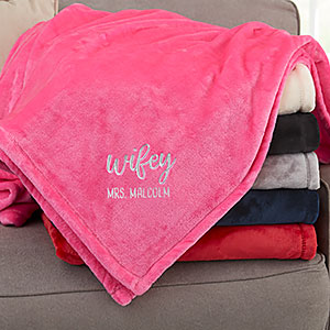 Wifey  Hubby Personalized 50x60 Pink Fleece Blanket - 30080-SP