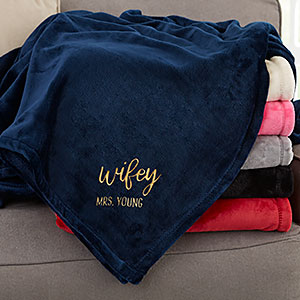 Wifey  Hubby Personalized 50x60 Navy Fleece Blanket - 30080-SN