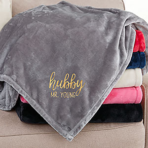 Wifey  Hubby Personalized 50x60 Grey Fleece Blanket - 30080-SG
