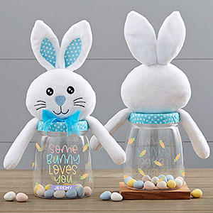 Some Bunny Loves You Personalized Easter Bunny Candy Jar - Blue - 31878-B