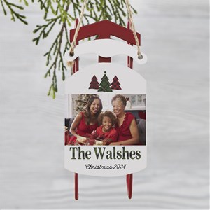 Plaid  Print Family Photo Personalized Vintage Sled Ornament - 32640