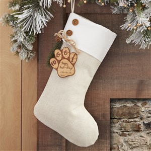 Happy Howl-idays Ivory Stocking with Personalized Natural Wood Tag - 32715-N
