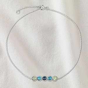 Bezel Set Birthstone Personalized Sterling Silver Anklet - 5 Stone - 32897D-5SS