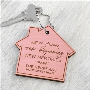 New Home, New Memories Personalized Wood Keychain- Pink Stain - 35823-P