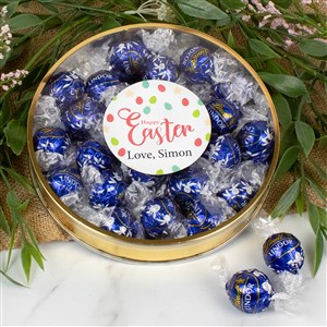 Happy Easter Personalized Large Lindor Gift Tin- Dark Chocolate - 36647D-LD