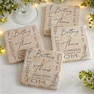 Elegant Couple Personalized Wedding Tumbled Stone Coaster Set - 37823