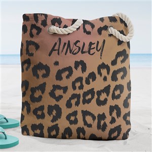 Leopard Print Personalized Terry Cloth Beach Bag- Large - 38278-L